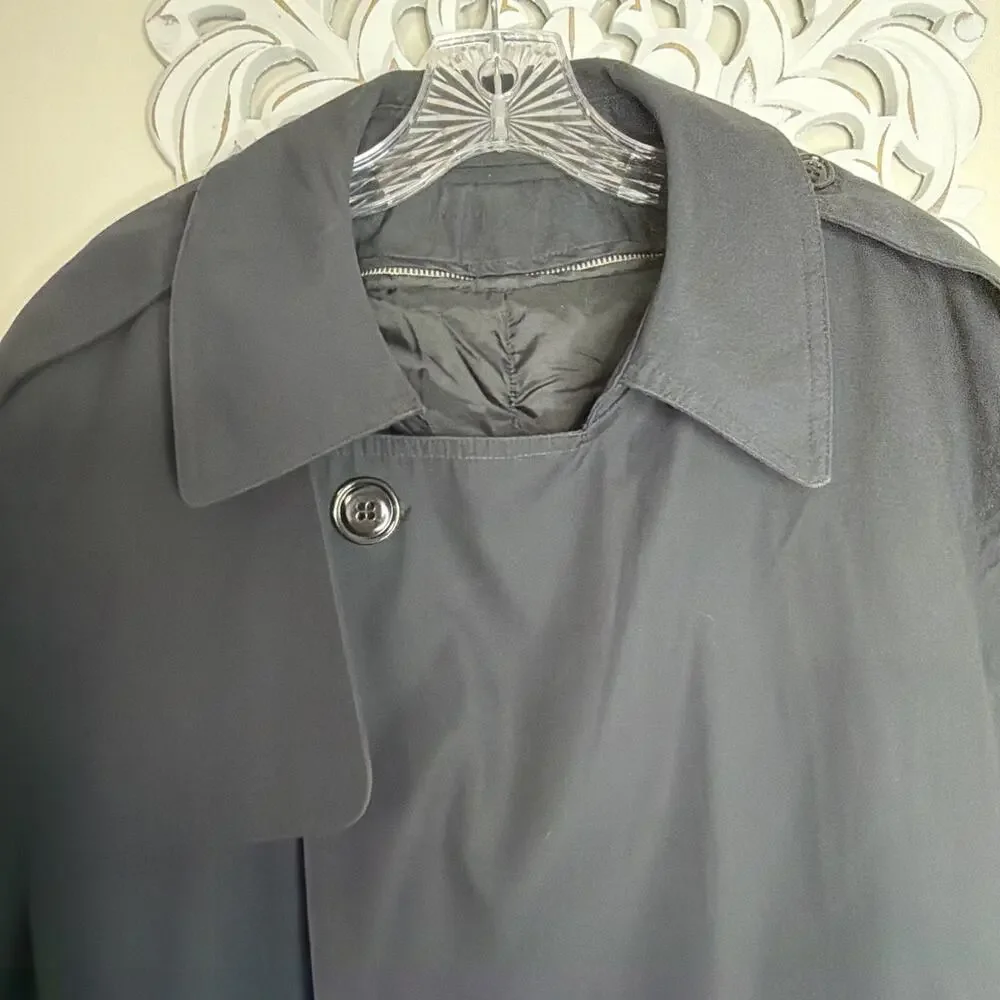 Men's Black Trench Coat 42S Double Breasted Removable Zip Liner All Weather Coat
